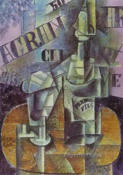 Botella de Pernod Mesa en un café 1912 Pablo Picasso Pinturas al óleo